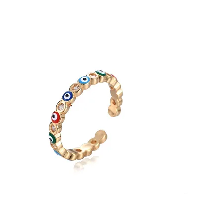 

Wholesale Trendy Jewelry 18K Gold Plated Micro Pave Diamond Evil Eyes Ring Colorful Oil Drip Opening Devil Eye Ring For Friend