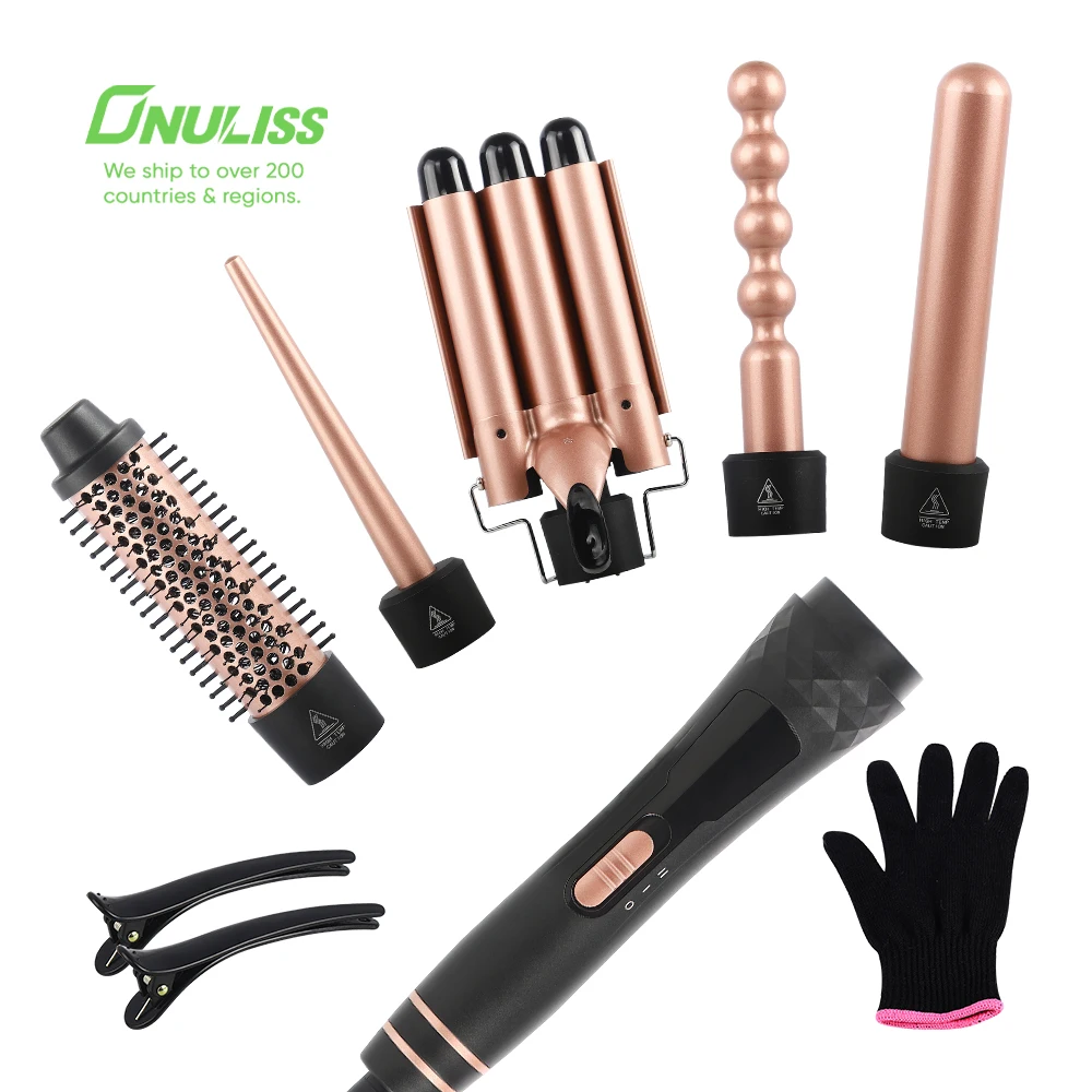 

Professional Interchangeable 5 in 1 Curling Iron Wand Set with Curling Brush Hair Curler