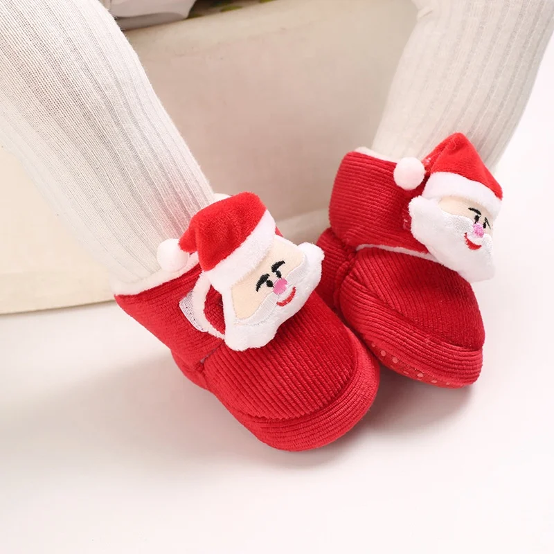 

Hot Sale# Xmas New Arrivals Wholesale Santa Claus Baby Booties Cute Warm Red Winter Baby Boots