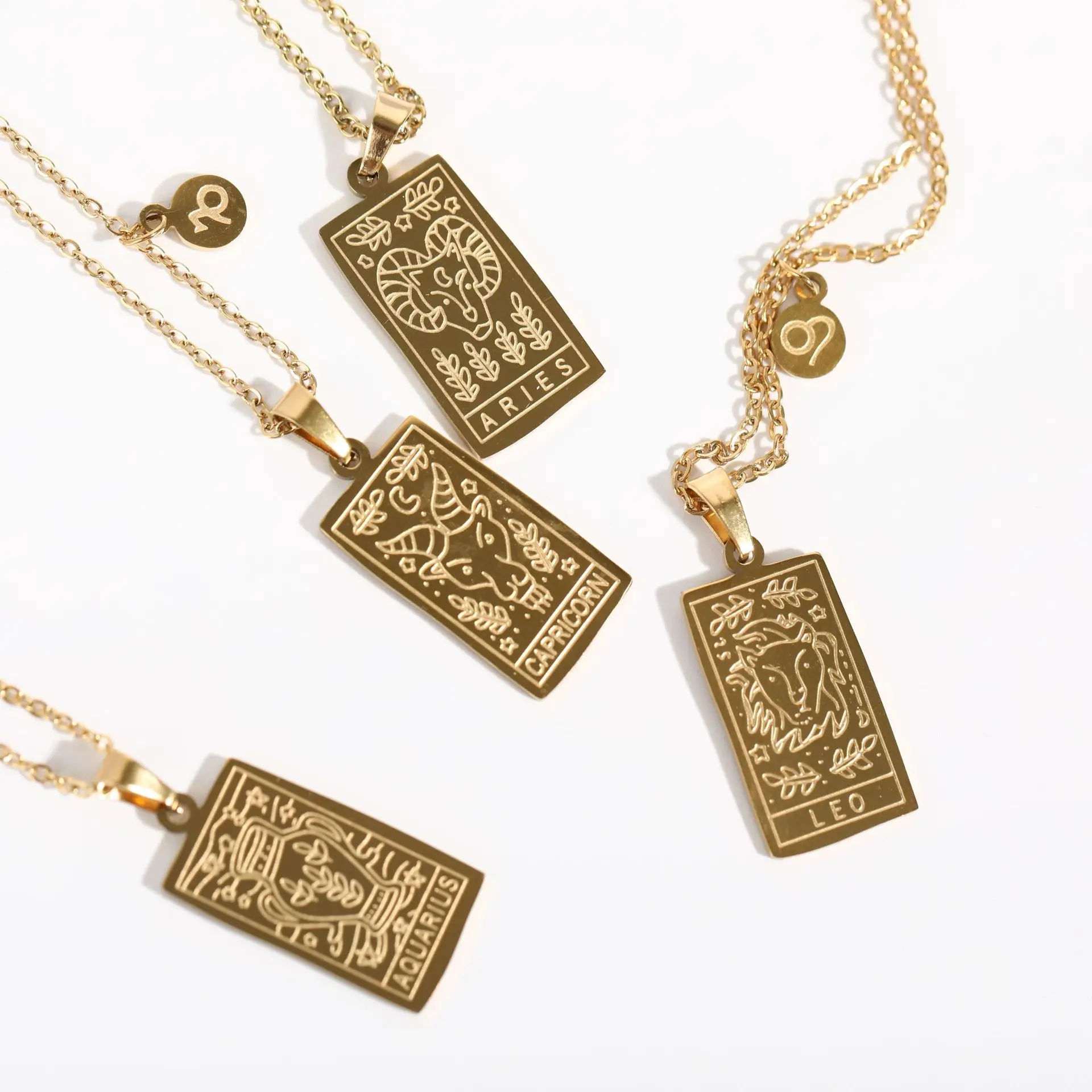 

Hot Sale Square Nameplate Zodiac Signs Necklace Unisex Fashion Astrology Gold Filled 12 Horoscope Aries Stainless Steel Necklace