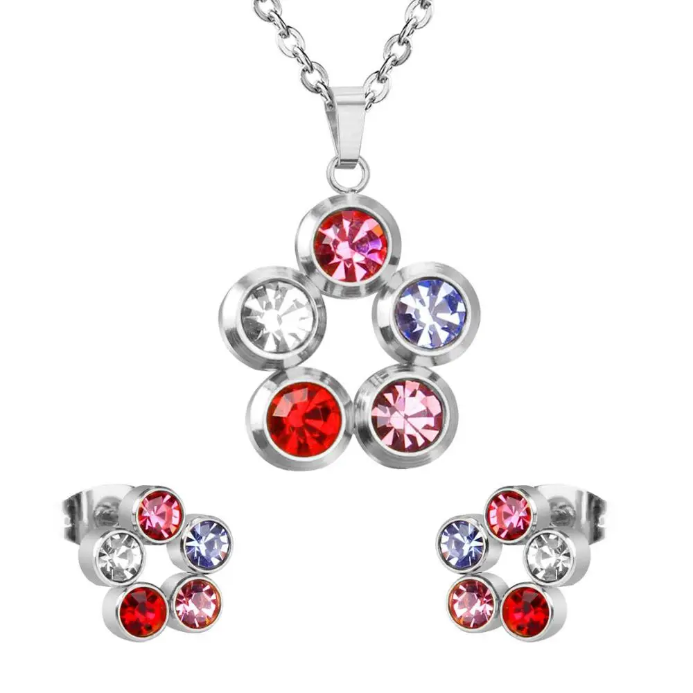 

Women Christmas Gift Necklace Earring Jewellery Pendant Necklace Dubai African Wedding Set Crystal Jewelry Sets, Original stainless steel