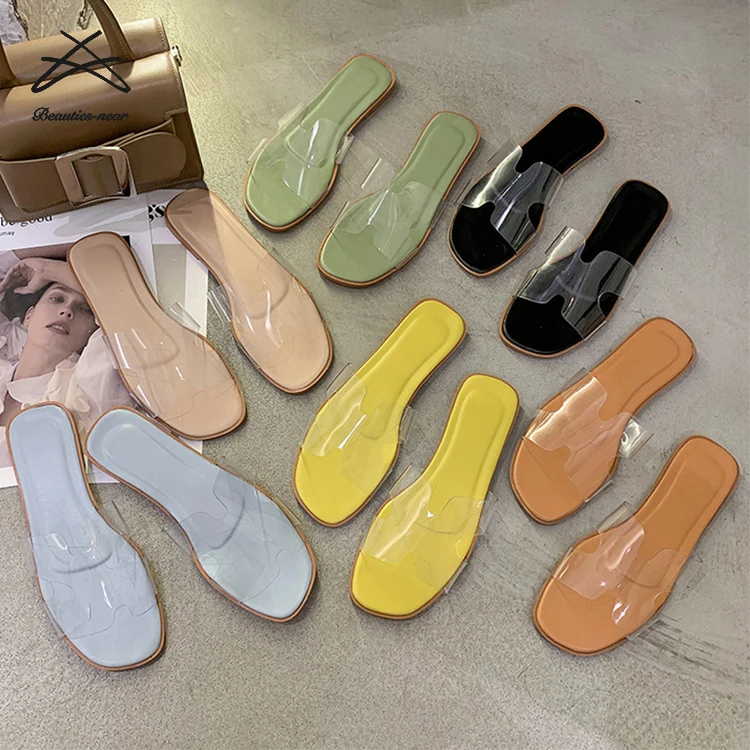 

Factory direct wholesale women summer outdoor candy colors transparent clear ladies flat shoes slippers slide sandal