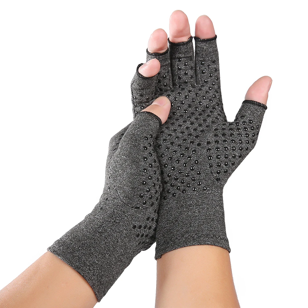 

Indoor sports antiskid health care half finger gloves rehabilitation training arthritis pressure gloves, Grey