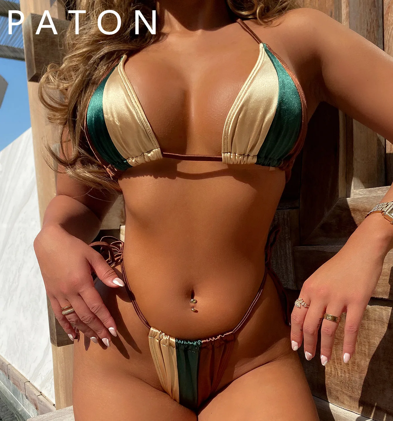 

2022 High quality DESIGNER swimsuit custom Logo Women Halter&Lace up bikini swimwear SET for women 2021, Customized color