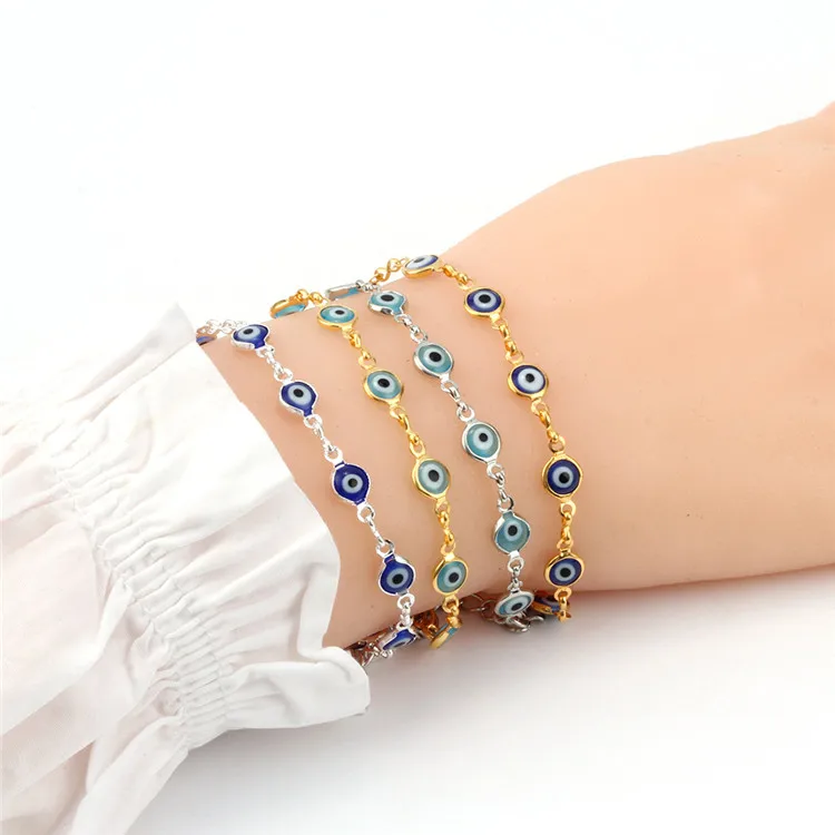 

Gold Chain Blue Evil Eyes Charms Link Chain Bangle For Women Girls, As shown