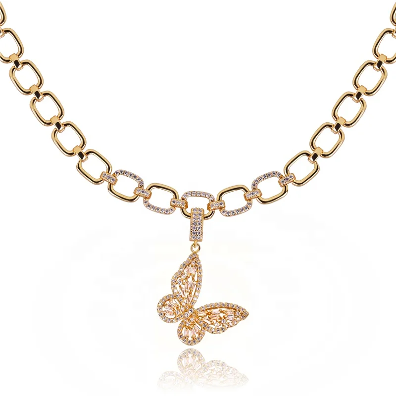 

Wholesale Cubic Zirconia Pendant Jewelry 18k/White Gold Plated Butterfly Necklace For Women