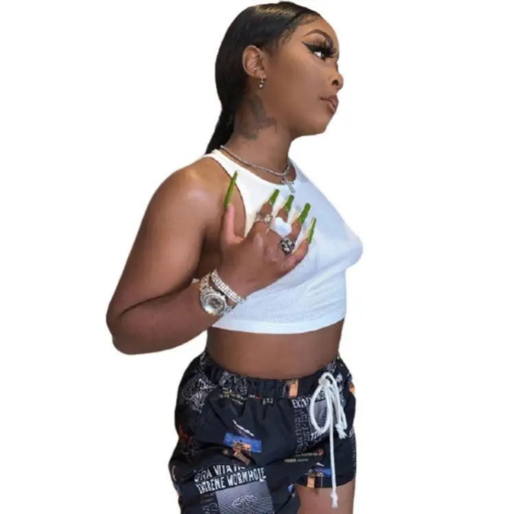 

MISS Hot Selling Summer Drawstring Baggy Cargo Pants Women Biker Letter Print Lounge Short Pants