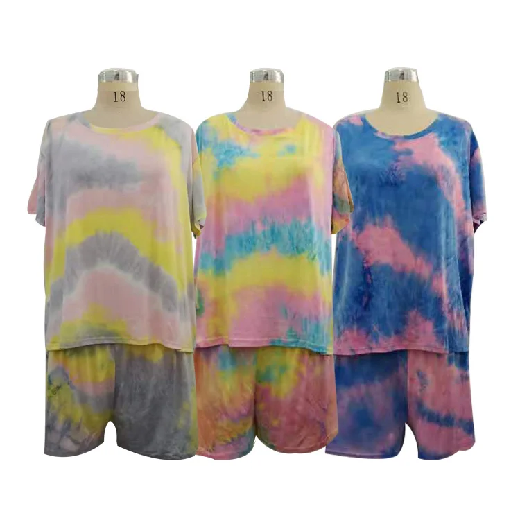 

Custom tracksuit Women'S Casual Tie-Dye Women Outfits Short Sleeve Shorts Sets Plus-Size Sleeveless Short Pants Two Pieces Sets
