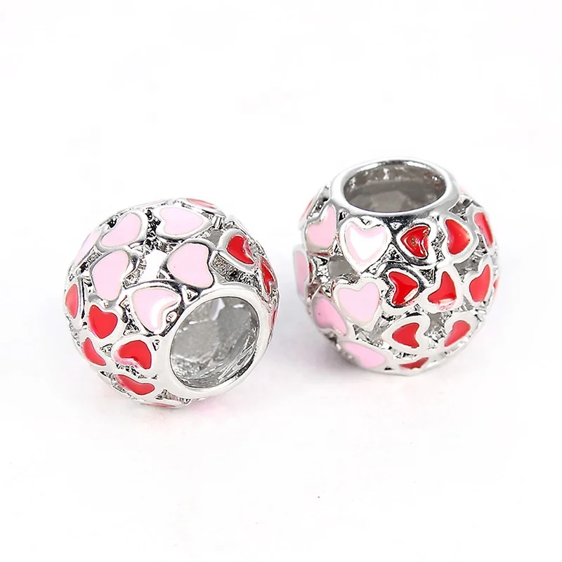 

Trendy Love Heart Big Hole Space Bead For Jewelry Rainbow Heart enamel heart charm DIY Handmade Bracelet Necklace accessories, Silver