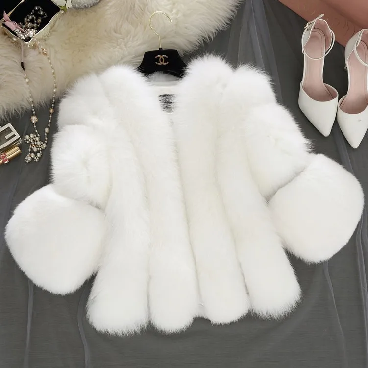 

Trendy Luxury Plus Size Faux Fur Coat White Pink Black Coats Crop Faux Women Jacket Woman Ladies Faux Fox Fur Coat 2022, Picture shown