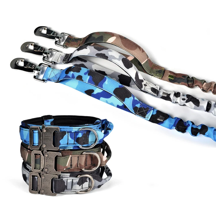 

MIDEPET Tactical Military Dog Collar Leash Adjustable Nylon Dog Collar Leash Set Training Running Walking, Camouflage