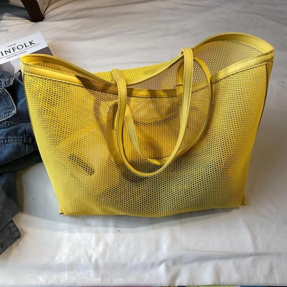 

2021 factory stock korea ins women mesh tote handbag travel beach bag