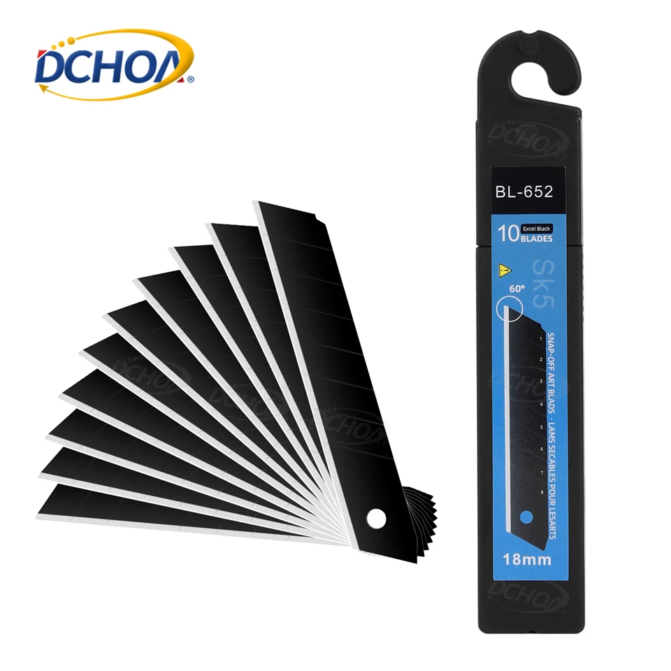 

DCHOA 18mm Snap Off Blade Industrial Box Cutter Utility knife Blade Sliding Retractable Knives 10pcs Replacement Blades