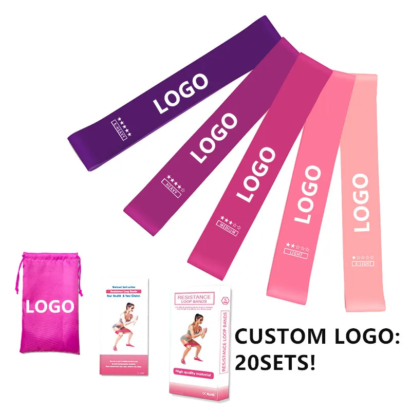 

Colorful Custom logo heavy elastic pilates latex gym fitness yoga mini durable hip resistance loop bands set, Customized color