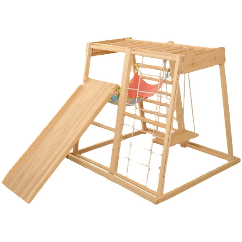 

play grounds indoor wooden net climbing frame gardering climbing rope nets palyground gym ring swing and slide spielpatz for kid, Wood color