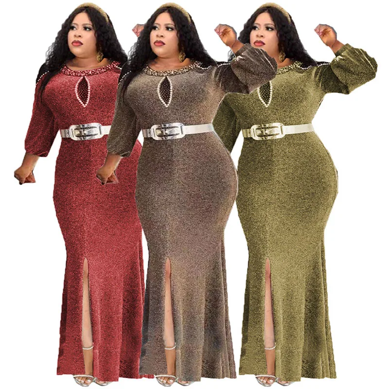 

2022 New Shiny Vintage Elegant Formal Long Lantern Sleeve Red Dress Fashion Women Mermaid Evening Gown Dresses