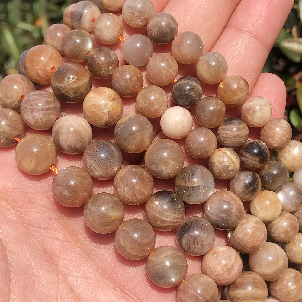 

6/8/10MM Smooth Natural Black Sunstone Beads Round Loose Sun Stone Beads for Jewelry Making Diy
