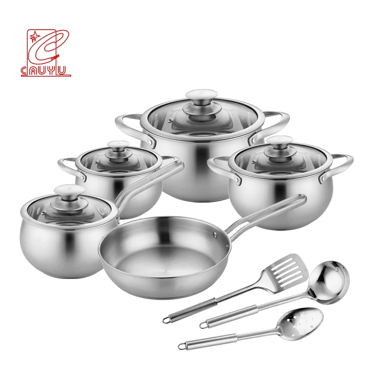 

12 pcs Custom Cooking Pot Set Induction Stainless Steel Kitchen set Cookware Sets With Kitchen Utensil