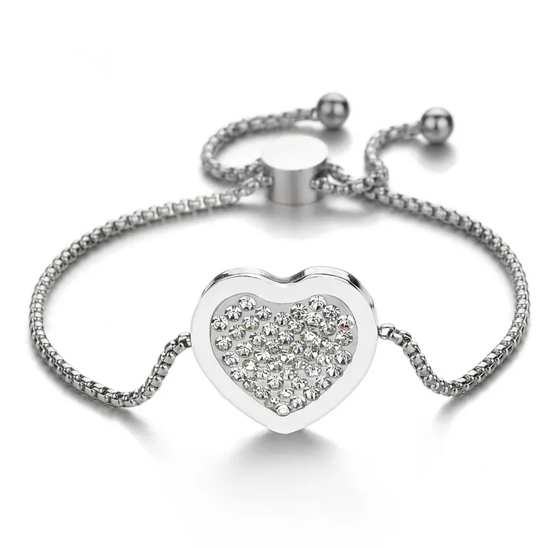 

Best Selling Adjustable CZ Rhinestone Heart Bracelets Stainless Steel Crystal Tree of Life Charm Bracelet For Girls