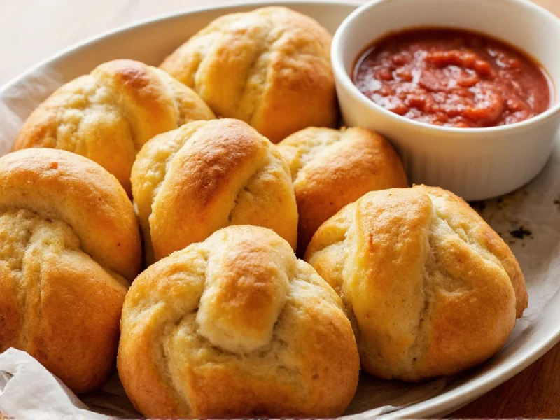 golden brown garlic knots served with marinara sauce
