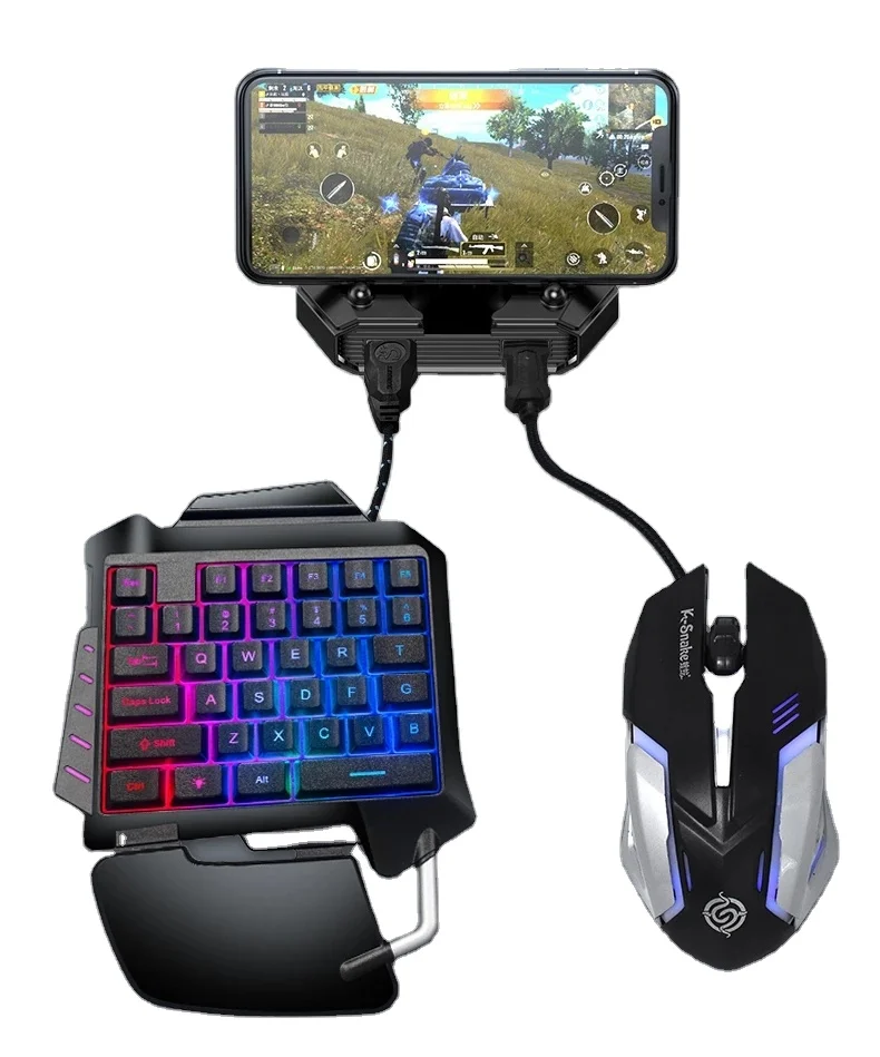 

Wired Gaming LED Backlight 35 Keys Hand Rest Buttons One-handed RGB Gaming USB Keyboard Mouse Combos for LOL PUBG CS, Black