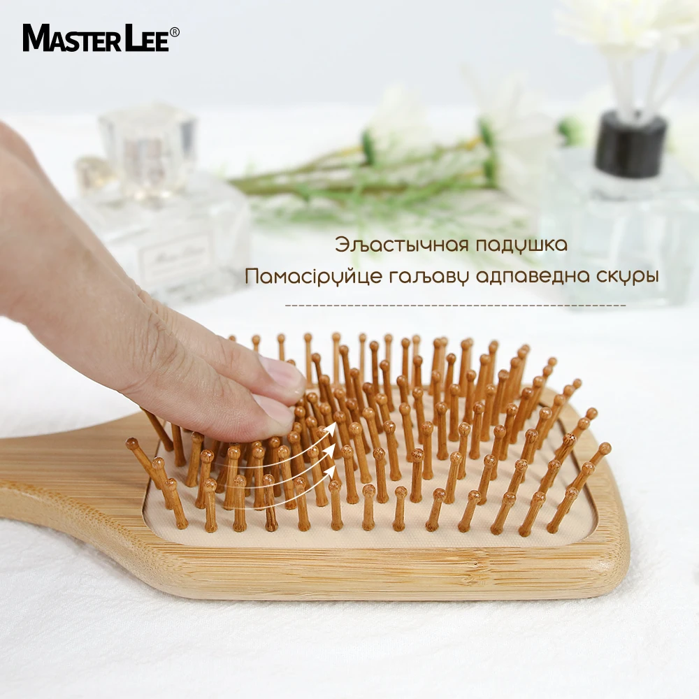 Custom Logo Scalp Massager Paddle Brush Top Quality Full Bamboo Round Tip Teeth Comfortable  Air Cushion Hair Brush