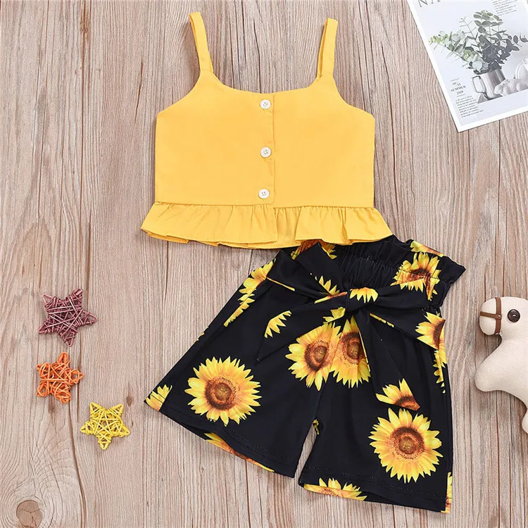 

Fashion baby girl's summer outfits Sunflower print two piece set boutique kid girls clothes sets