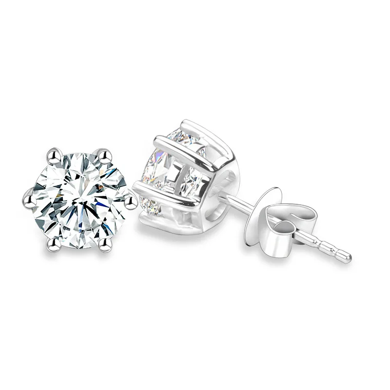 

925 Sterling Silver Round Shape Diamond Cubic Zircon Stud Earrings, As sample