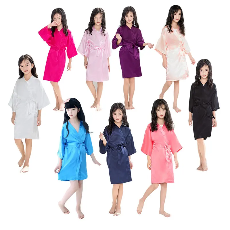 

Pure color Cute satin Spa Robes For Kids bath robe kids Wedding Satin Robes Kids