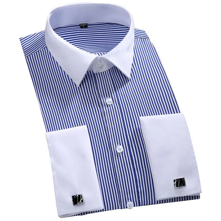 

Hot selling men cotton long sleeve french cuff striped tuxedo shirt, Custom color