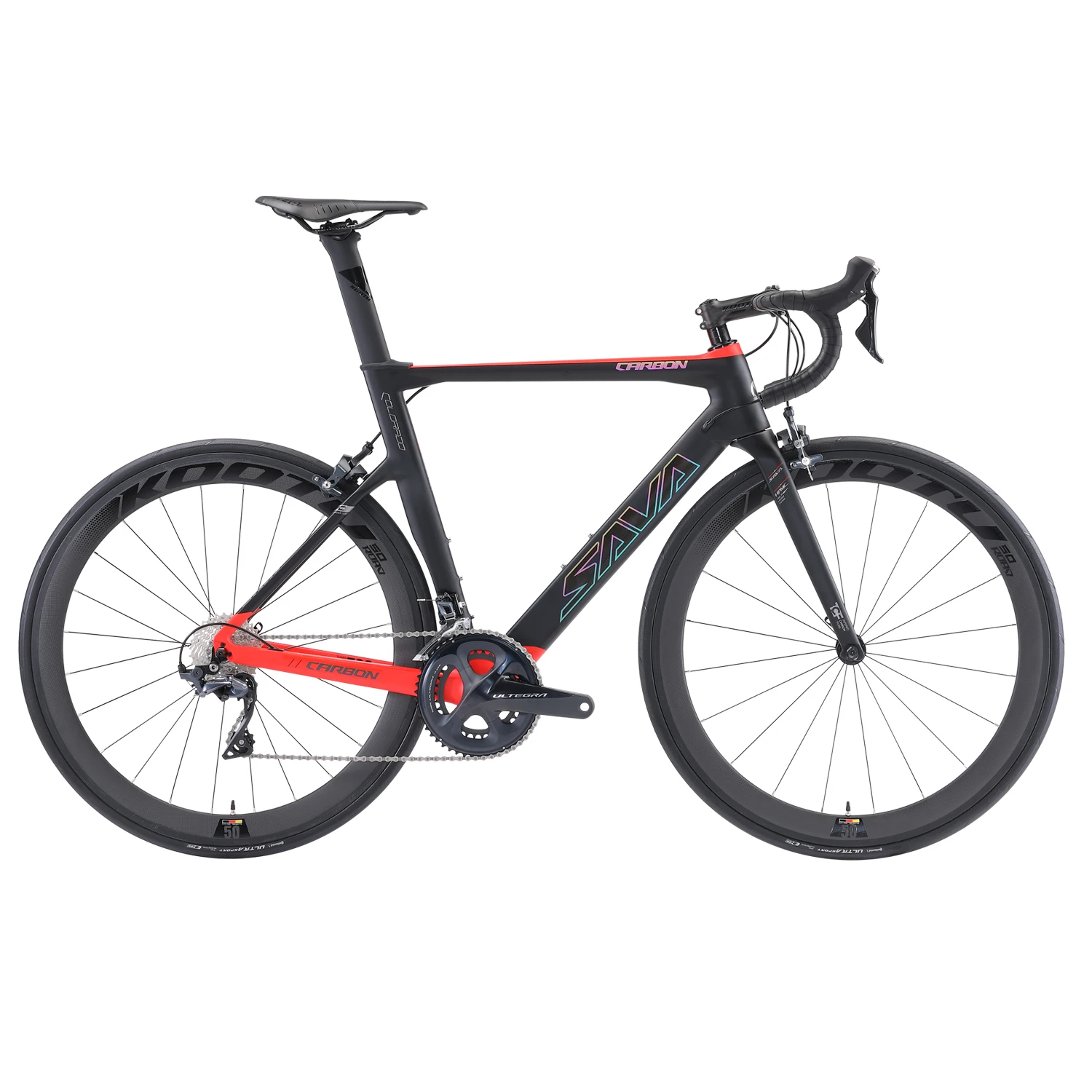 

2021 New SAVA Phantom3.0 Carbon Road Bike 700C Racing bicycle Ultegra R8000 25C Tire Fizik Saddle, Black red/black green