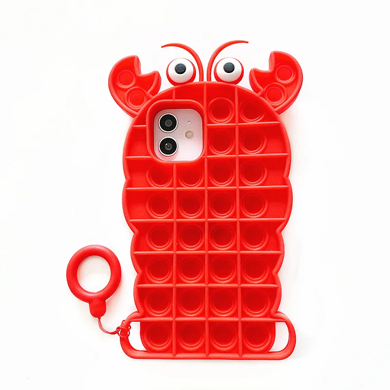 

New Hot Sell Push Pops Bubble Fidget Toys Anti-Stress Crayfish Soft Silicone Gel Mobile Case For Multi-size