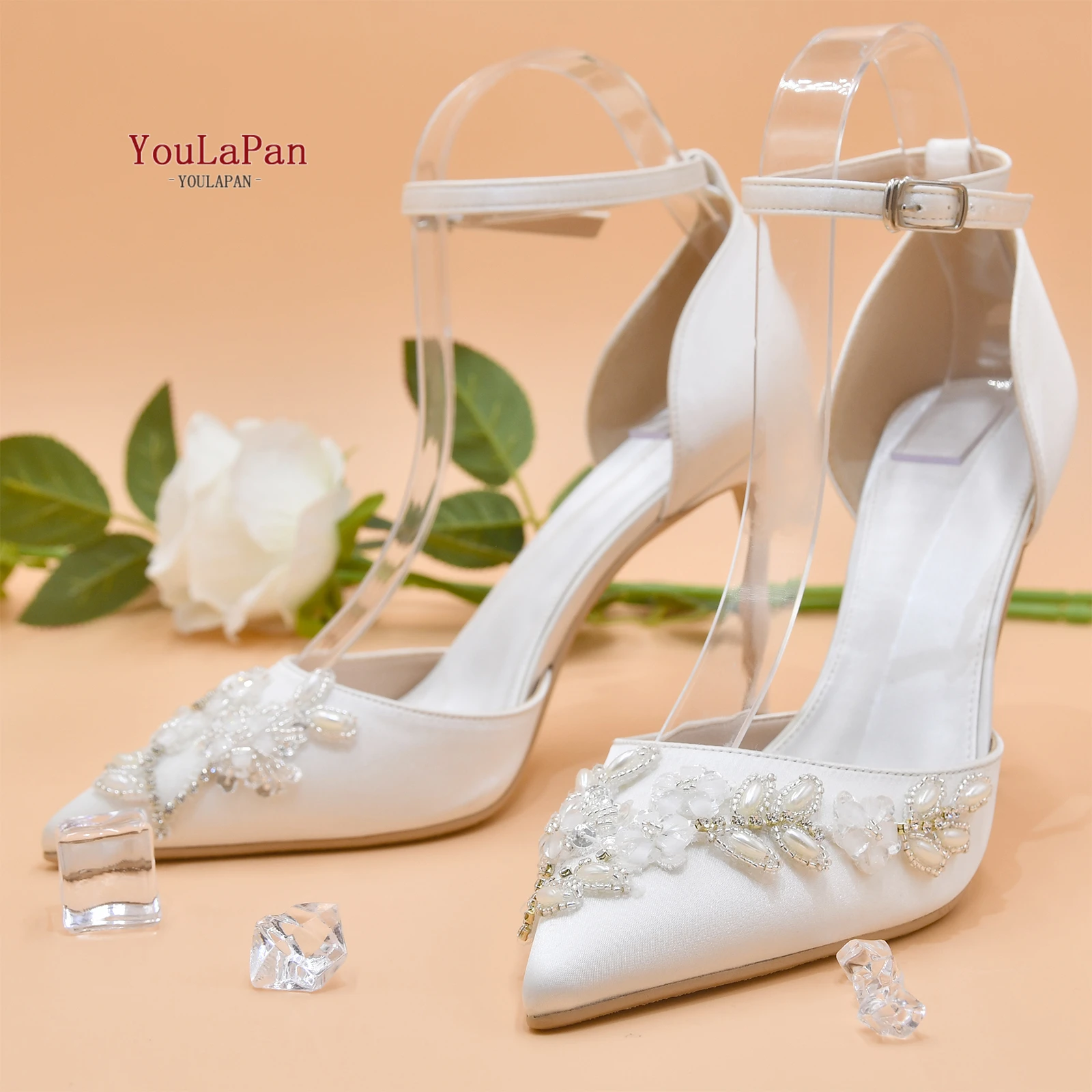 

Youlapan A09 Bling Sequins Pearl Rhinestone High Heels Luxury Designs Banquet Elegant New Wedding Shoes, White