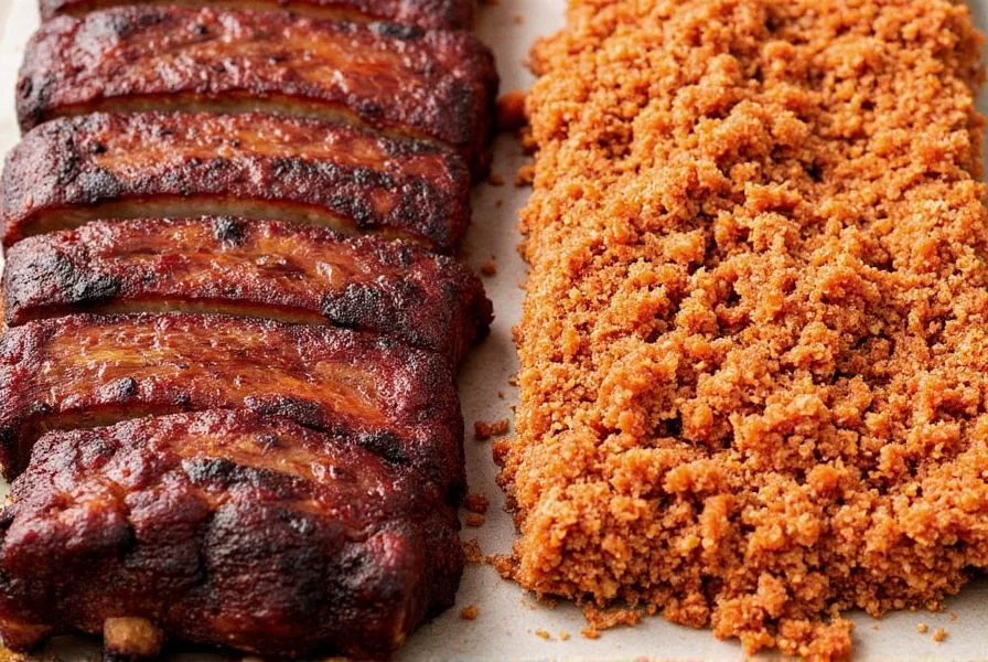 Ribs on a grill with spices nearby