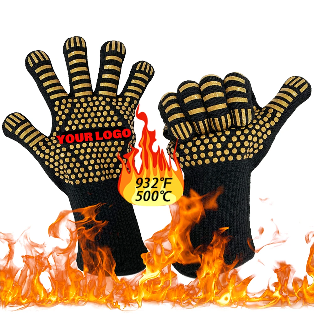 

Deliwear Anti Fire Heat Resistant Oven Gloves Mitt BBQ Grill Cooking Non Slip with Silicone Grip Dots Hot Pot Holder Kitchen