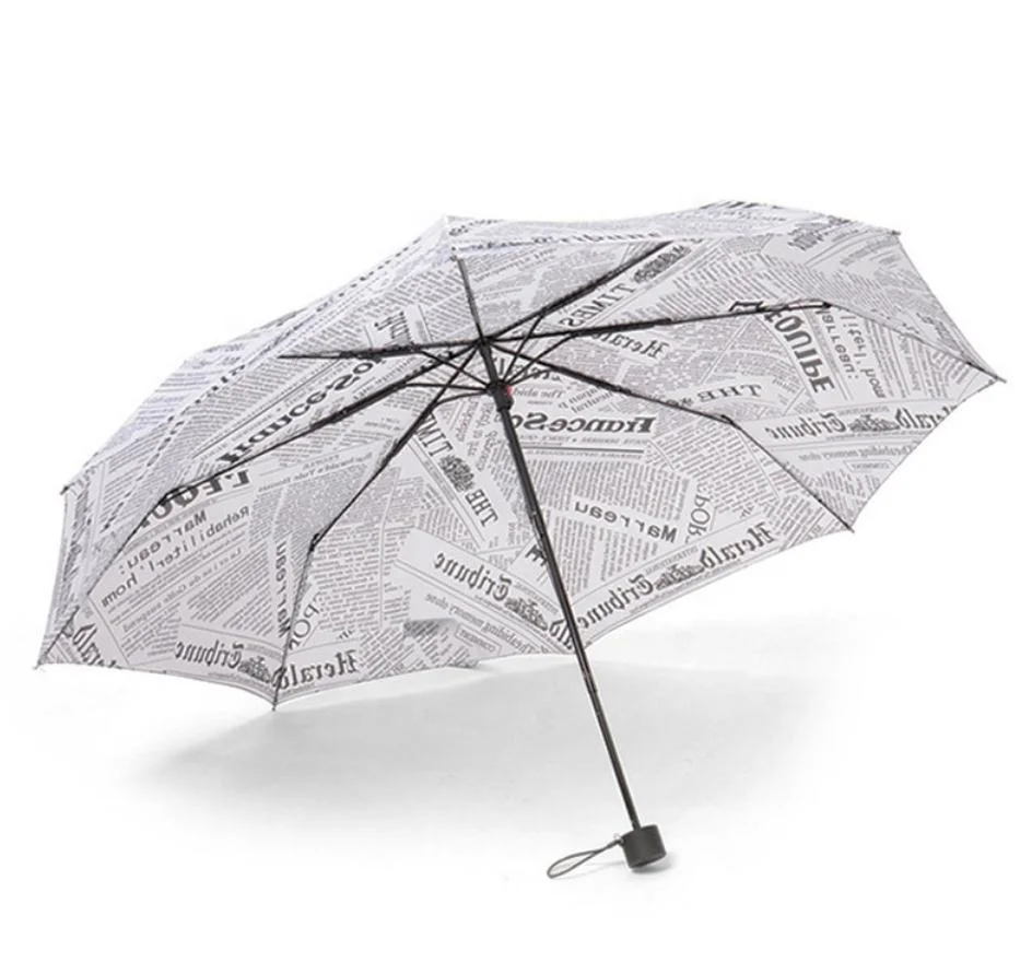 

Vintage Folding Umbrella English Newspaper Sunny Steel Frame Automatic Umbrella Pattern Rubber Plastic Umbrella, As pic show