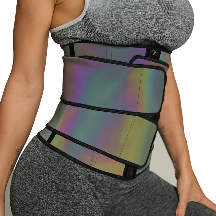

Reflective Women Slimming Tummy Control Adjustable Compression Double Belt Custom Logo Latex Waist Trainer Private Label, Black rose red