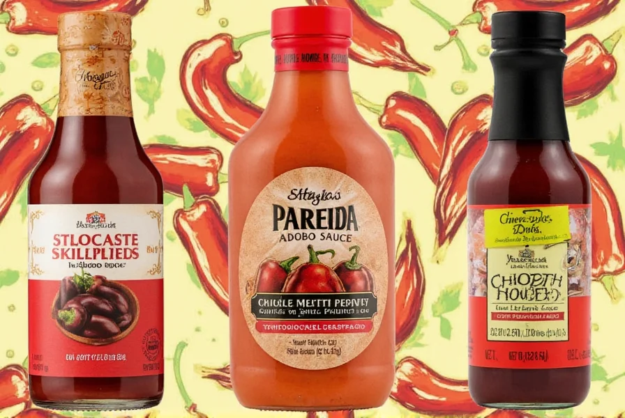 Shelves lined with various chipotle pepper brands