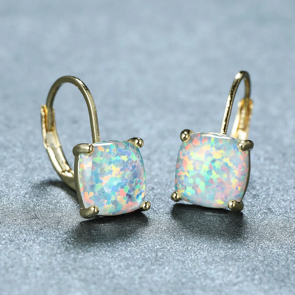 2020 Latest Solitaire Earrings Prong Set Round Synthetic Fire Opal Stud Earrings Beautiful Australian Opal Stone Stud Earring