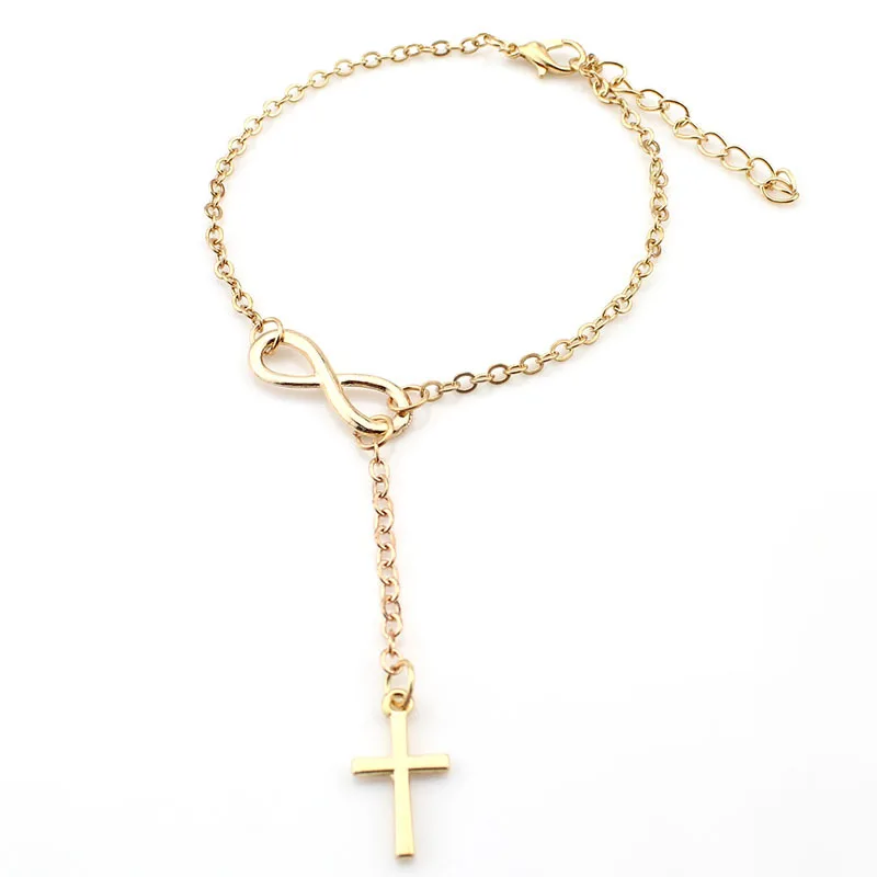 

Hot sale cheap jewelry infinity cross charm alloy chain anklet