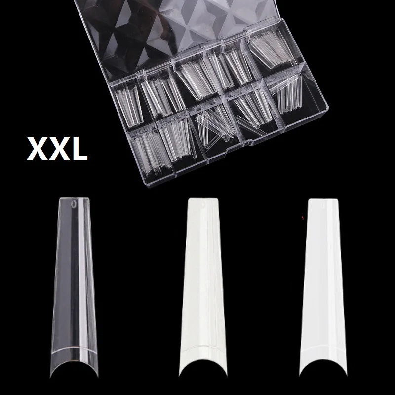 

550pcs Newest Wholesale XXL Coffin Shape No C Curve Artificial Fingernails Long Straight Clear ABS Half Cover Nail Tips, Clear,natural,white
