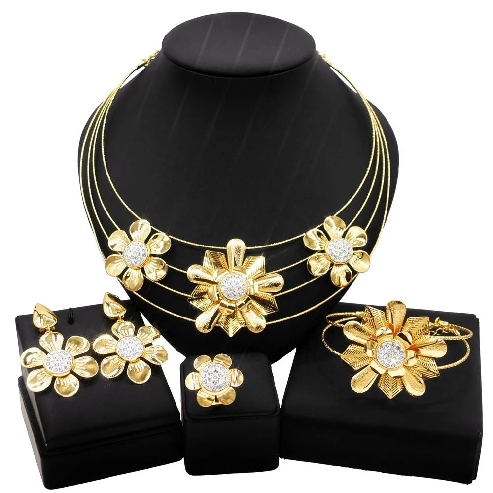 

Yulaili New Plating Thick Gold Sunflower Jewelry Set and Luxurious Exaggerated Brazilian Gold Ladies Wedding Gift Jewelry Sets