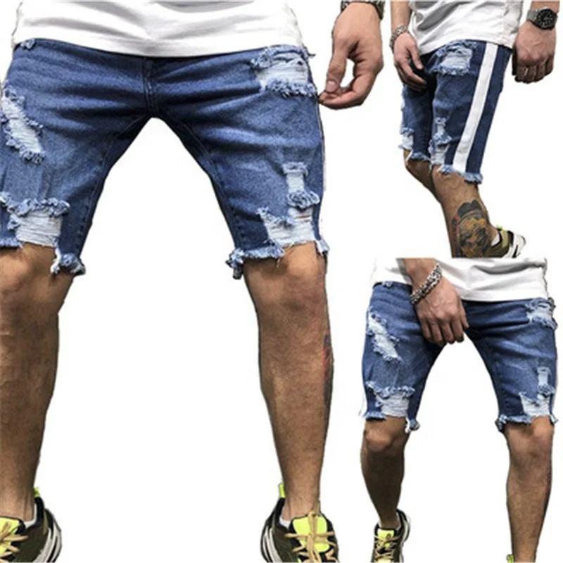 

Summer Men Streetwear Ripped Jeans Shorts, Blue