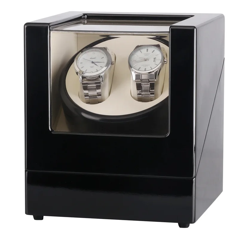 

High-Gloss Lacquer Finish Double Watch Winder With Quiet Motor Designed by Organic Glass, Black