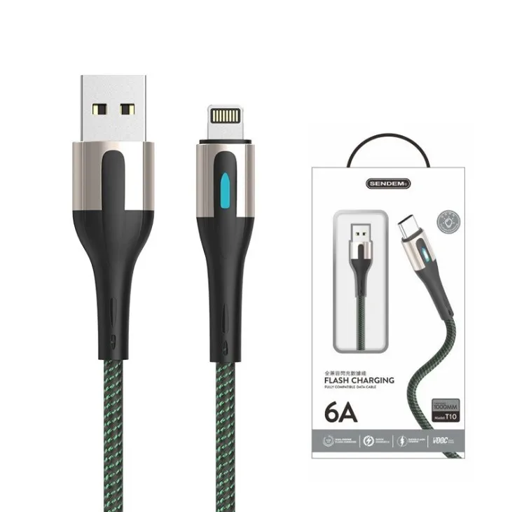 

drop shipping Type-C6A Braided Fully Compatible USB Flash Charging data cable with metal light