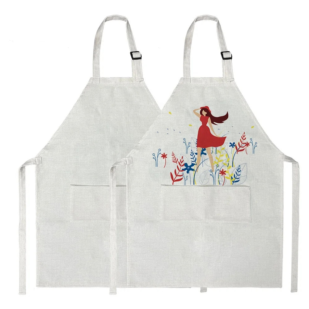 

Subbank wholesale Metal buckle linen kids salon aprons DIY personalized custom sublimation blank apron with pockets