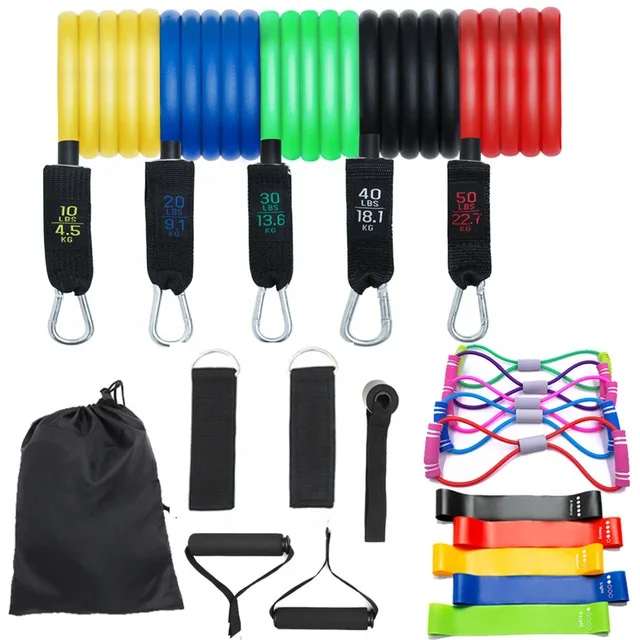 

High Quality Rubber Handle 11pcs/set Fitness Pull Rope Resistance Bands Latex Strength Home 11 pcs resistance band set