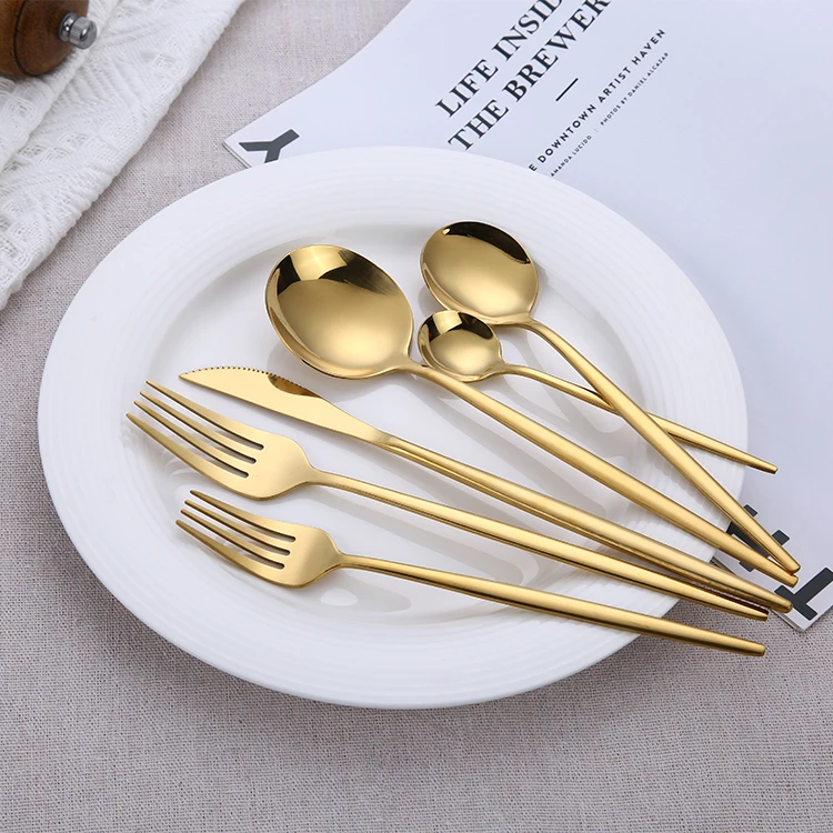 

Stainless Steel Knife Fork Spoon Gold Plated Wedding Flatware Set
