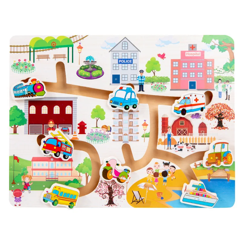 

HOYE CRAFT Cartoon Wooden Board Toys Animal Maze Board Game Traffic Educational Puzzle Toys For Toddlers