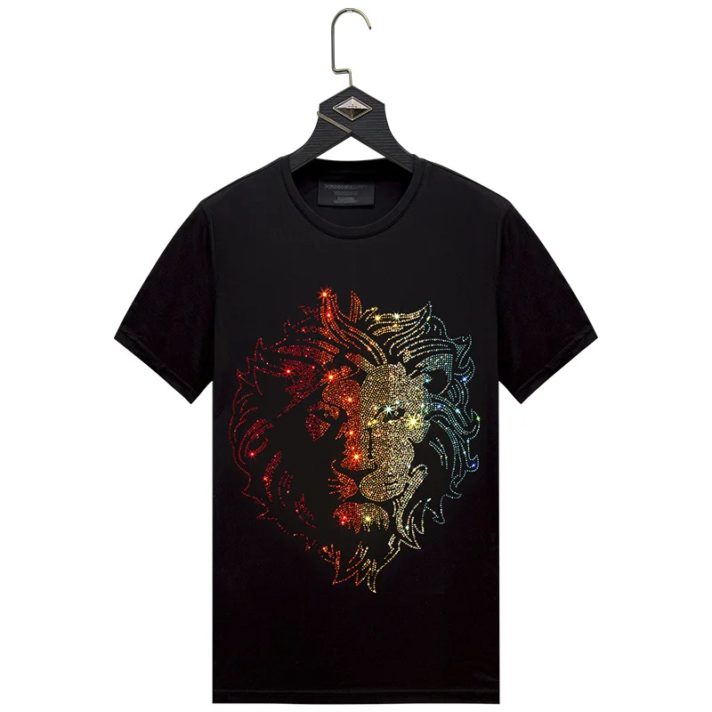 

Designers Rhinestone Lion King Mens T-shirts Plus Size O Neck Fashion Hip Hop Oversized T Shirt Designs for Men